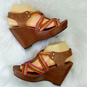 SM New York Wedge Sandal Womens Size 9.5 Divine Multicolor Tan Summer